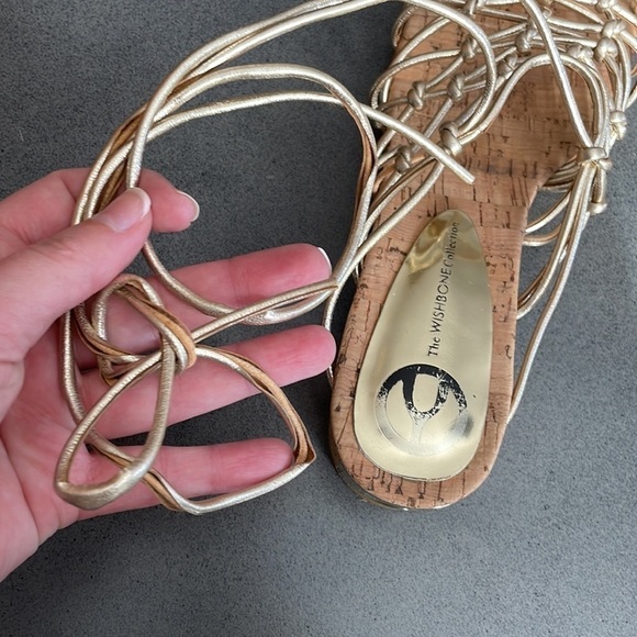 The Wishbone collection gold strappy goddess wrap around sandals - Picture 6 of 9